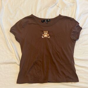 Brown crop top embroidery bear, brown, crop top, summer